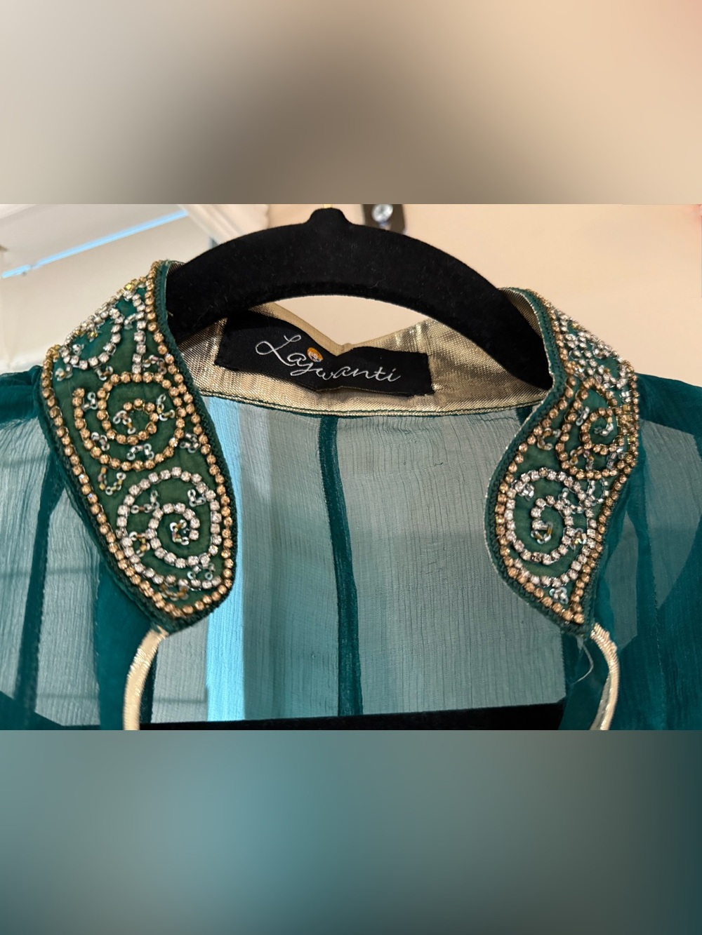 4 Piece Pakistani Wedding Chiffon High Low Gown Dress Green size M - Picture 6 of 13